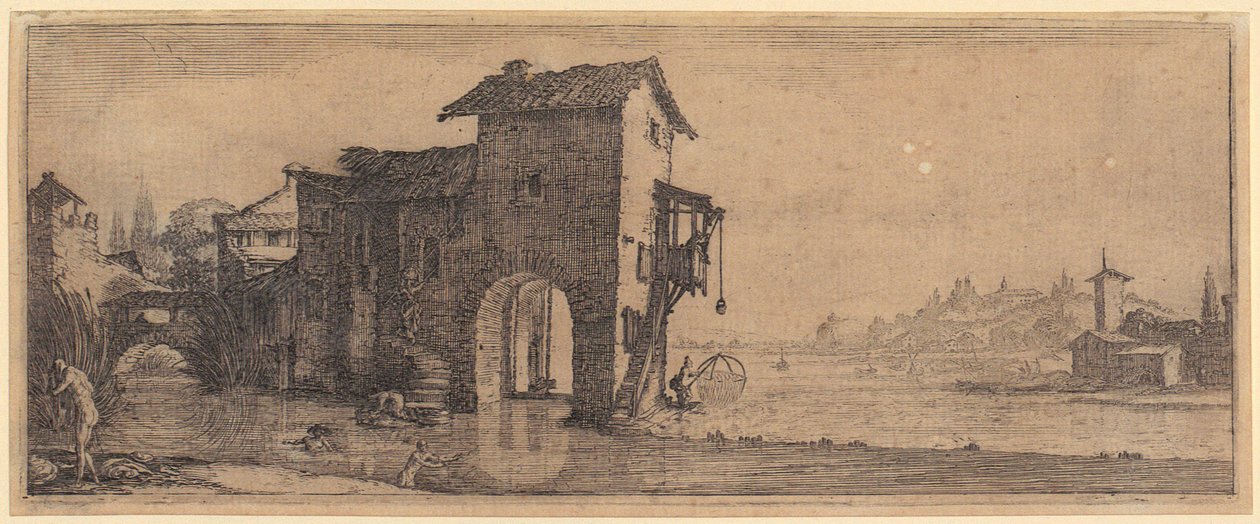 Vannmølle, blad 3 i serien «De fire landskapene» av Jacques Callot