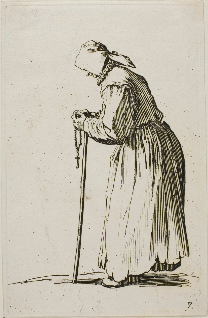 Woman Beggar with a Rosery, tallerken syv fra The Beggars av Jacques Callot