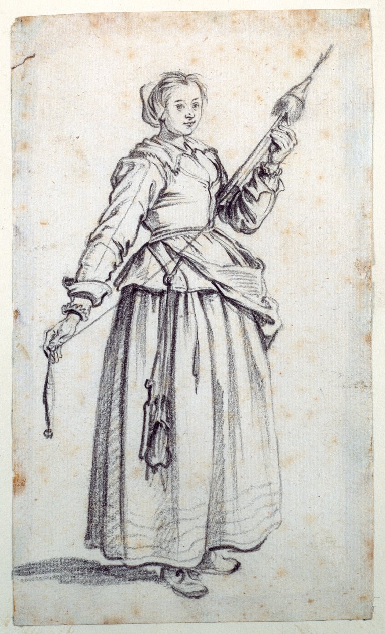 Kvinne med spindel (svart kritt på papir) av Jacques Callot