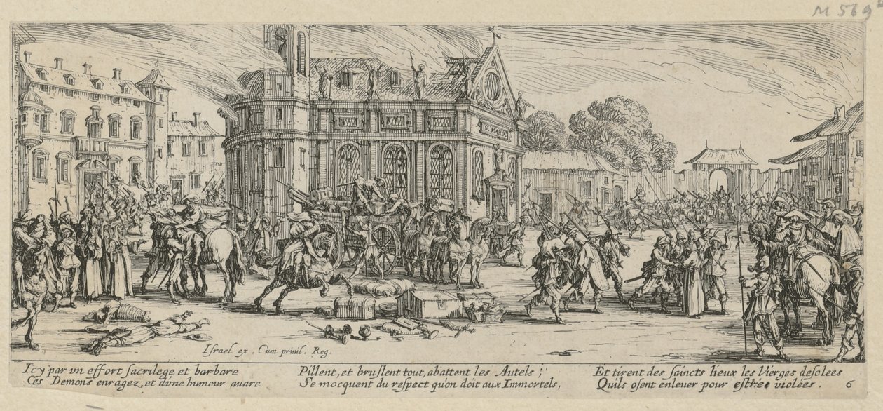 Ødeleggelsen av et kloster, blad 6 fra serien «Krigens redsler» av Jacques Callot