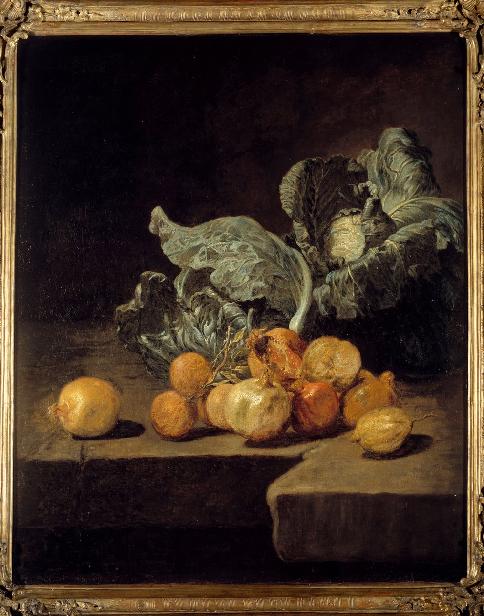 Stilleben, kål og løk Maleri av Jacques Charles Oudry (1720-1778) av Jacques Charles Oudry