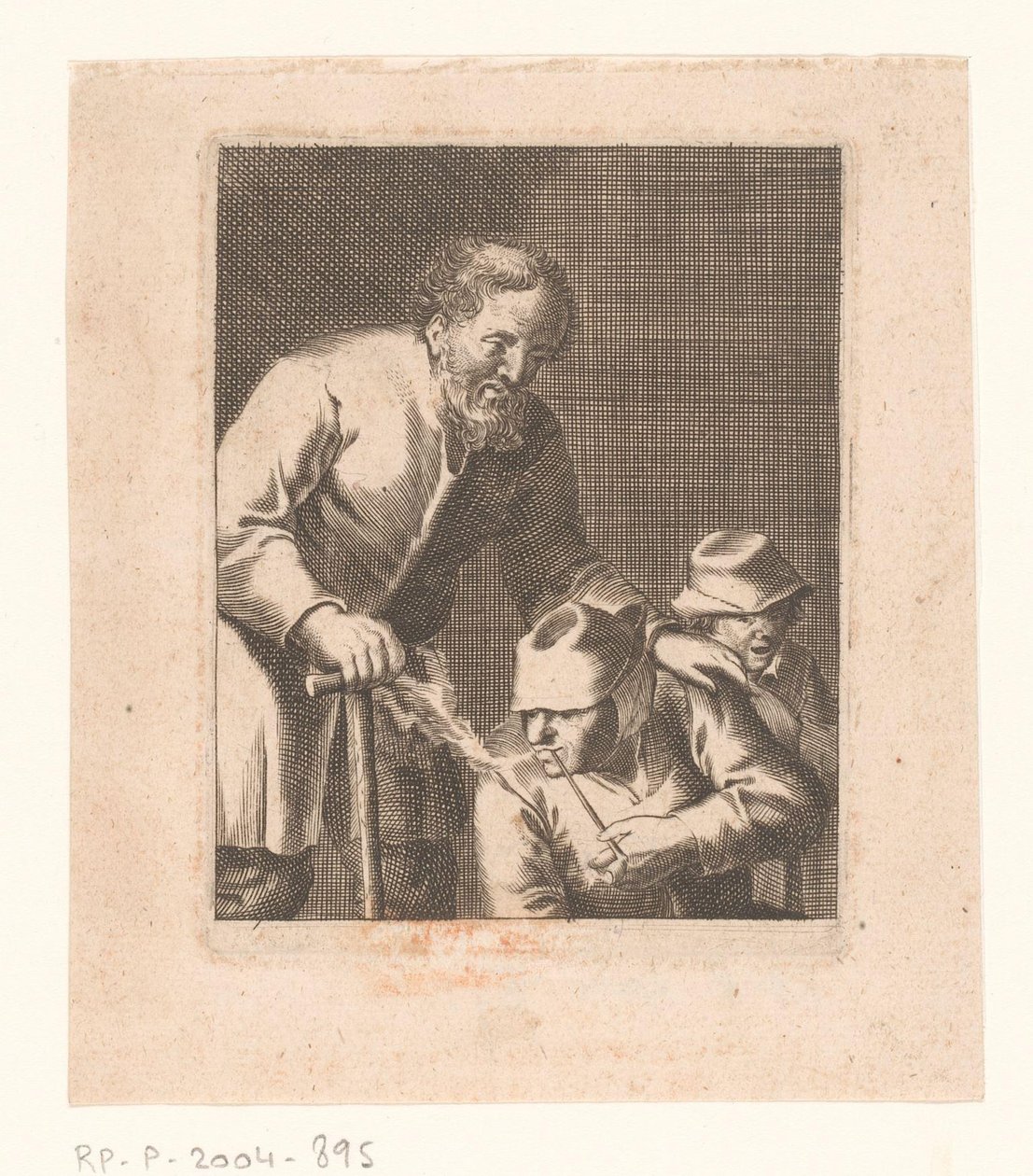Figur med pipe som sitter mellom mann og barn av Jacques Dassonville (attributed to)