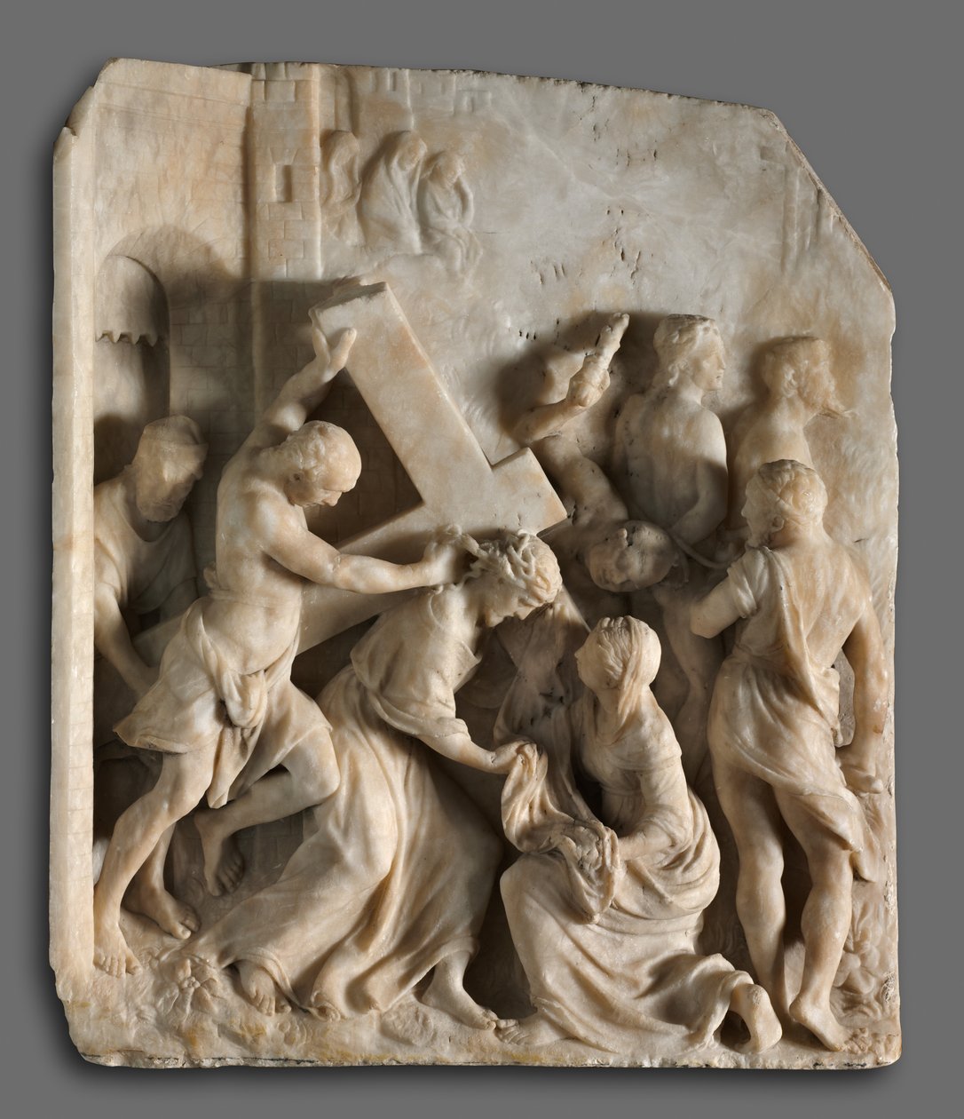 Kristus bærer korset med de hellige Simon og Veronica, ca. 1545. av Jacques Dubroeucq