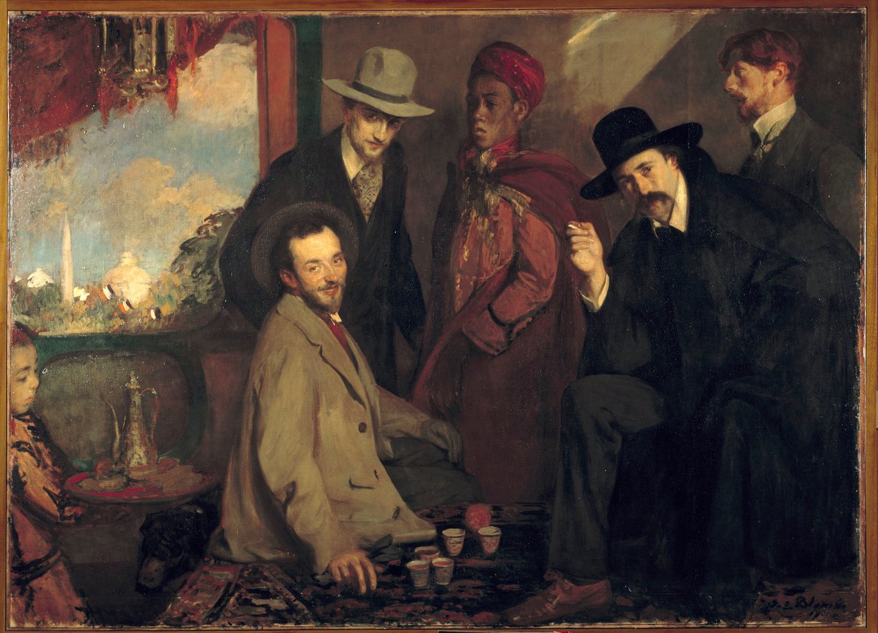Andre Gide og vennene hans på kafeen Maure of the World Exposition of 1900 (Eugene Rouart; Charles Chanvin; Athman Ben Salah; Henri Gheon) Maleri av Jacques Emile (Jacques-Emile) Blanche (1861-1942) 1900 Søn. 1,56x2,2 m Rouen, Musee des Beaux Arts av Jacques Emile Blanche