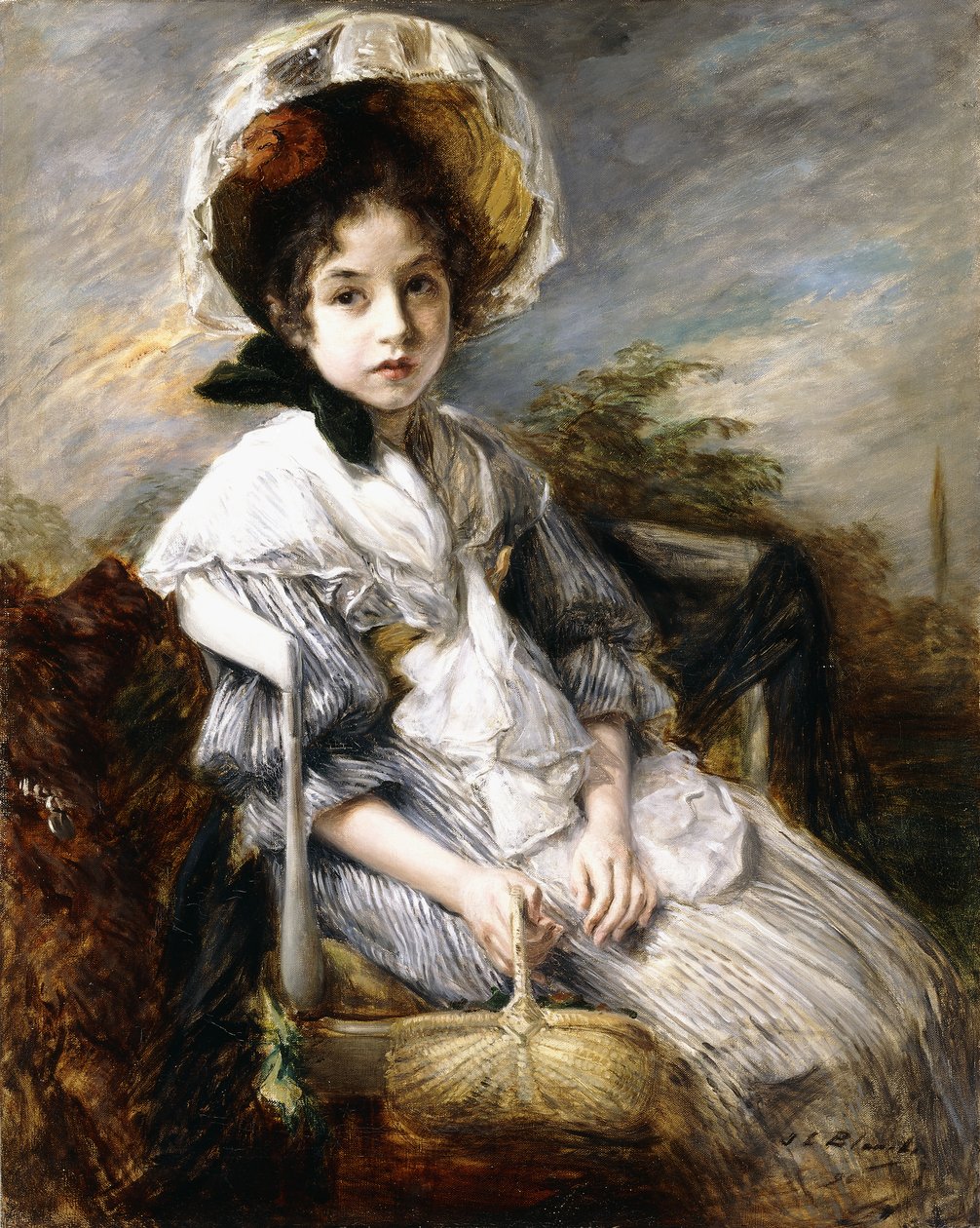 Portrett av en ung jente som sitter i et landskap, av Jacques Emile Blanche