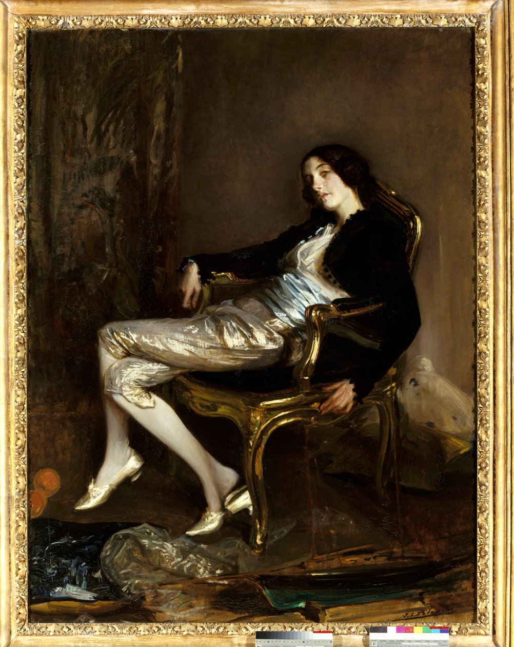 Kjerubinen (Cherubino) til Mozart. Karakter av operaen "Figaros bryllup" (Le Nozze di Figaro) av Wolfgang Amadeus Mozart (1756-1791). Maleri av Jacques Emile (Jacques-Emile) Blanche (1861-1942) av Jacques Emile Blanche