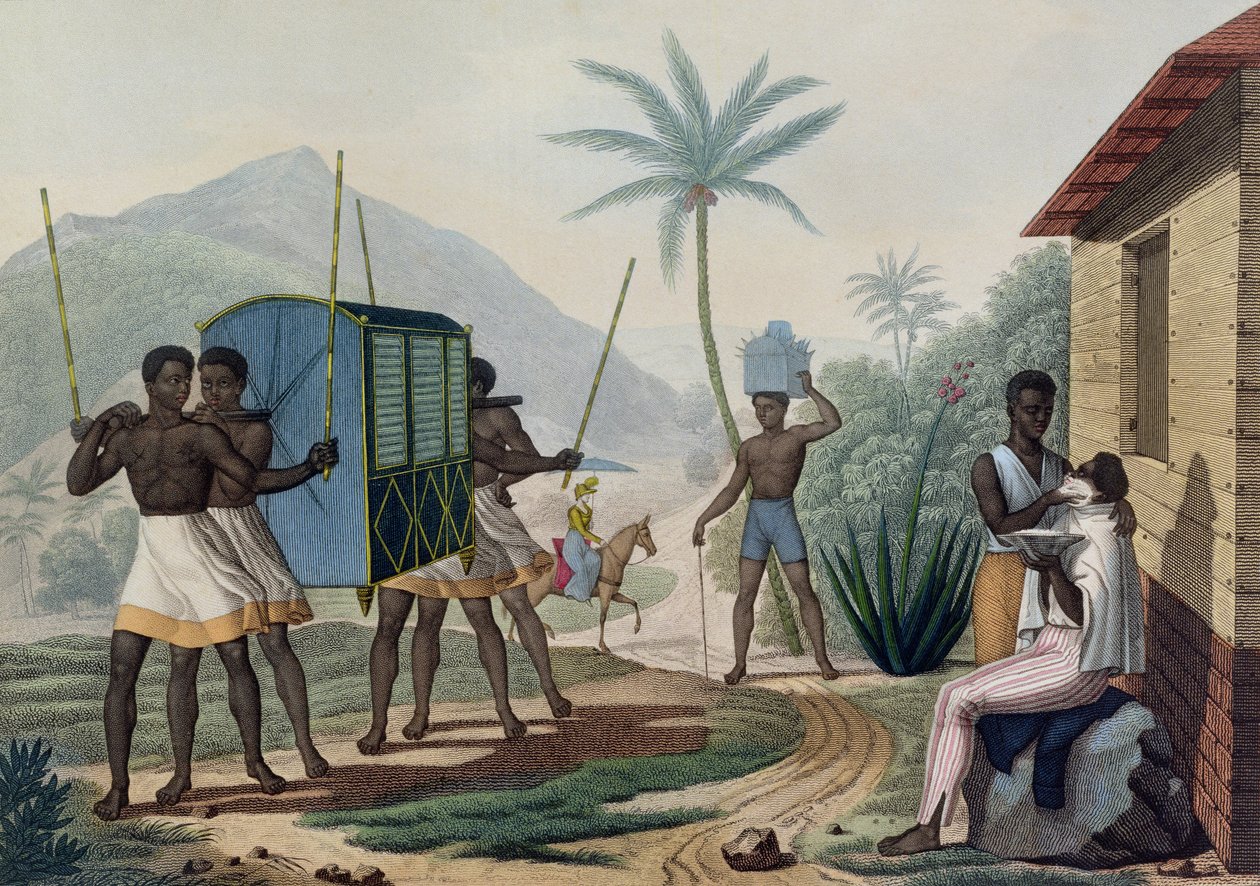 En Palanquin blir båret i Ile de France, fra 