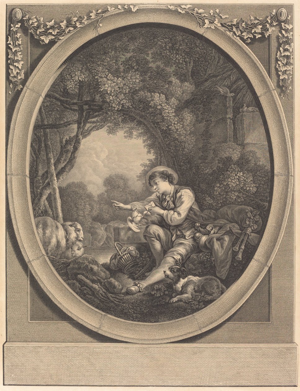 Kurerens avgang av Jacques Firmin Beauvarlet after François Boucher