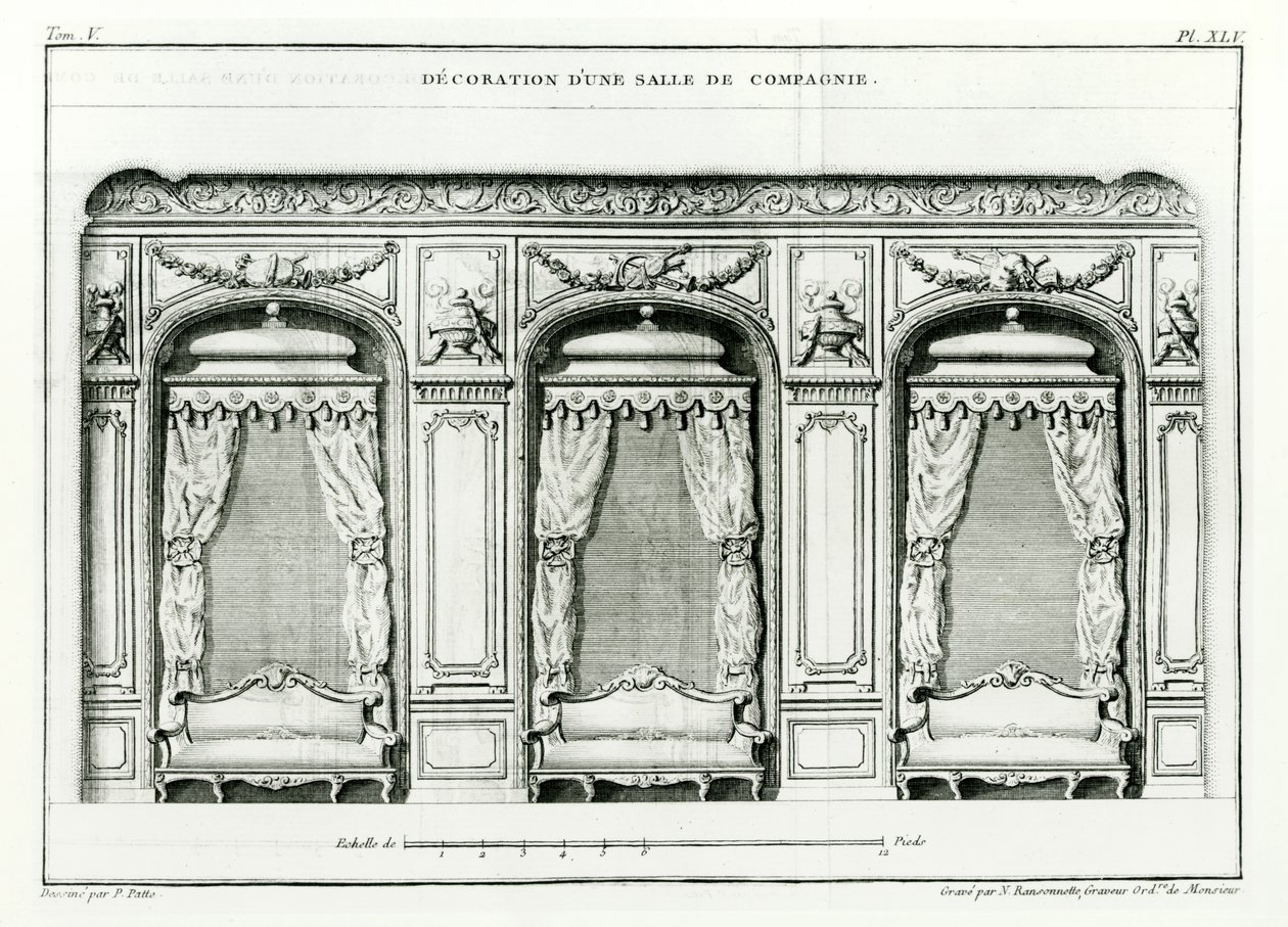 En smart parisisk tegnestue, tidlig 1770 fra Cours dArchitecture, Paris, utgitt i 6 bind fra 1771-77 av Blondel, Jacques-Francois (1705-74) Serie fullført av Pierre Patte etter hans død, av Jacques François Blondel