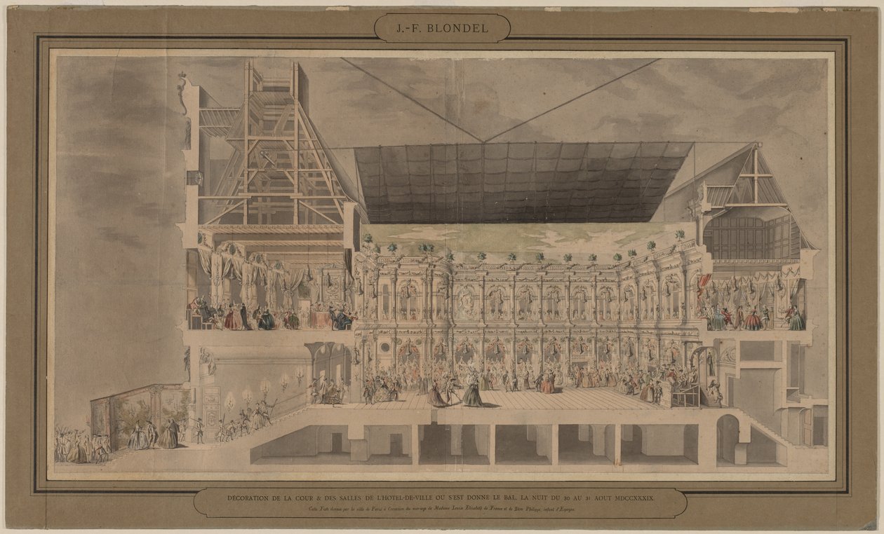 Tverrsnitt av Hôtel de Ville sett i perspektiv, 1739-1740. av Jacques François Blondel