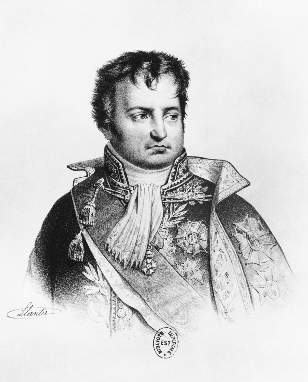 Denis Decres, minister for marine og koloniene (bw litho) av Jacques Francois Gauderique Llanta