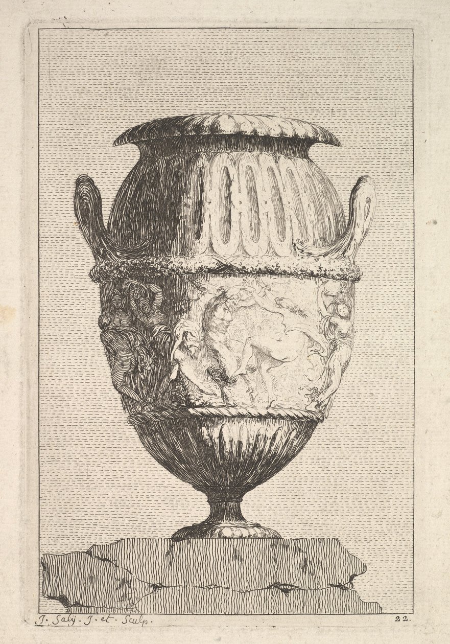 Design for en vase med en Bacchic Frise, fra: Vaser, 1746. av Jacques Francois Joseph Saly