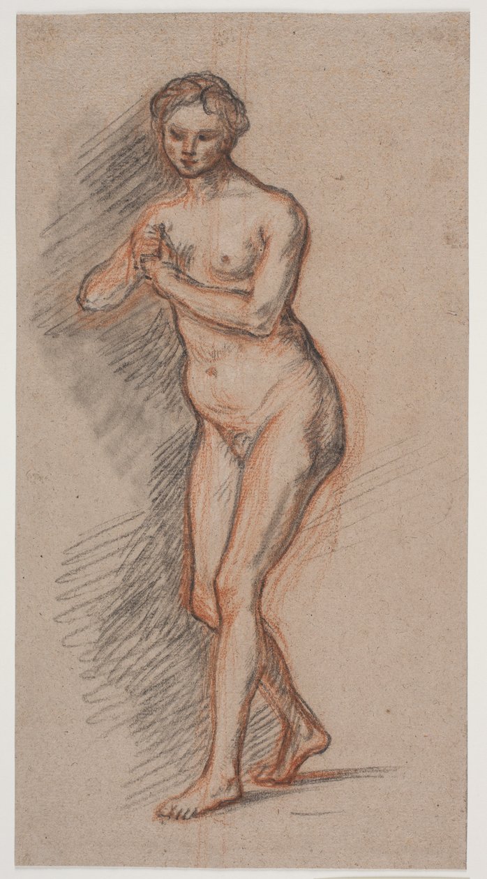 Kvinnelig modellfigur med hendene foran brystet av Jacques Francois Joseph Saly