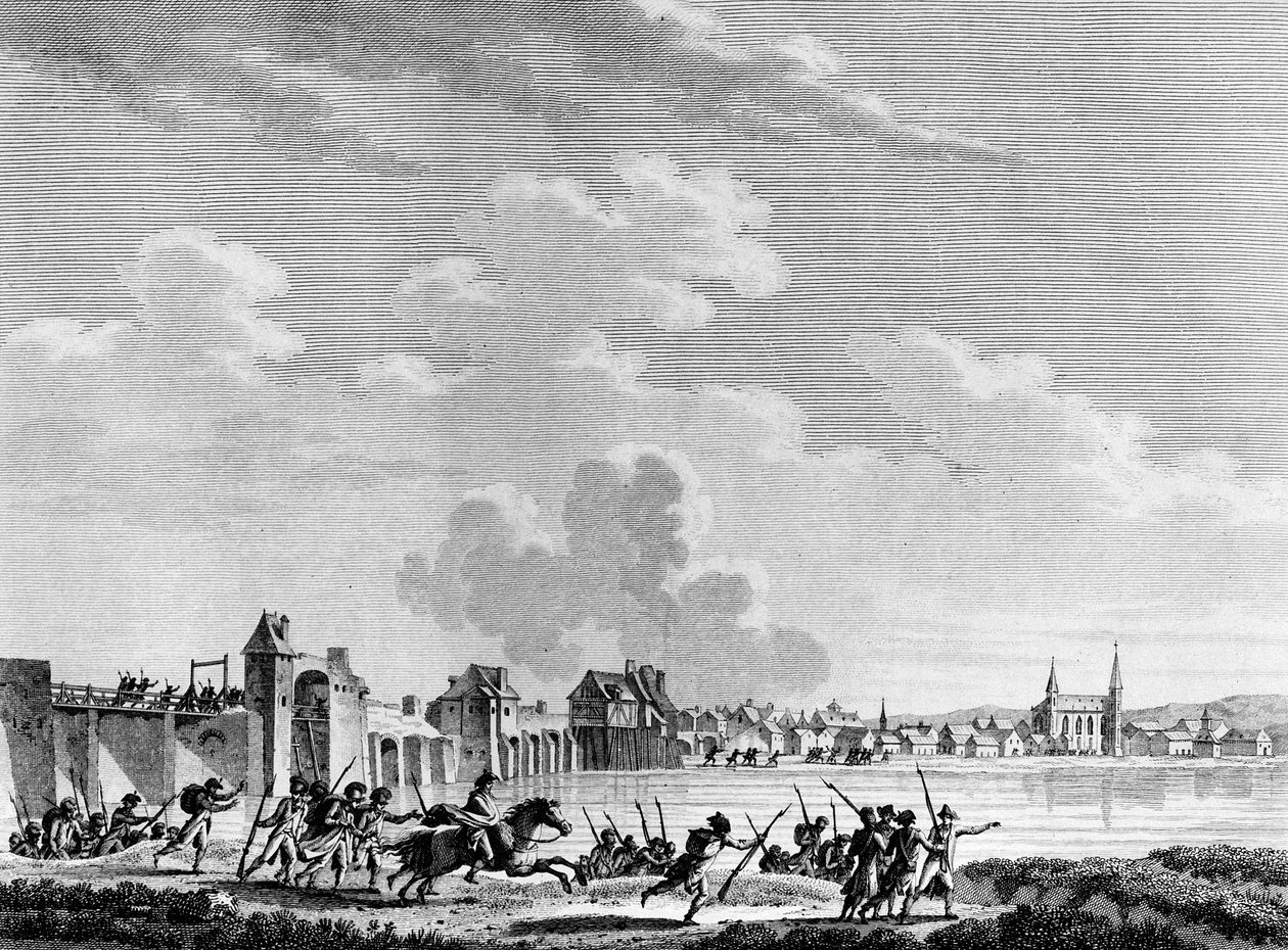 Fransk revolusjon: Deroute de Passy (Pacy sur Eure eller Pacy-sur-Eure) 13. juli 1793. Gravering av Berthaut etter Swebach. Paris, bibliotek ved Institutt for revolusjonshistorie av Jacques Francois Joseph Swebach