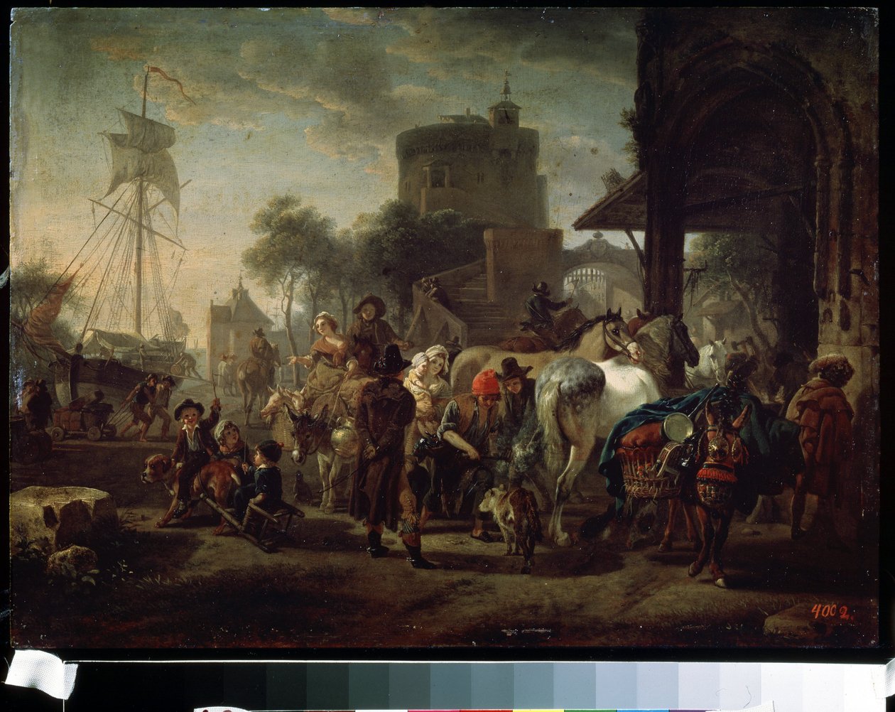 Hestemessen (En hestemesse). Maleri av Jacques-Francois (Jacques Francois) Joseph Swebach (1769-1823). Olje på lerret, 24 x 42 cm av Jacques Francois Joseph Swebach
