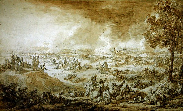 Slaget ved Leipzig (penn- og blekkvask på papir) av Jacques Francois Joseph Swebach