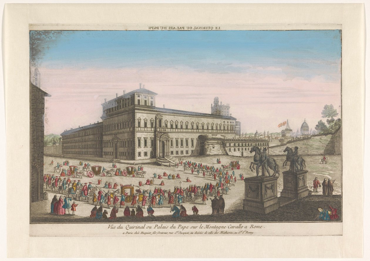 Utsikt over Palazzo del Quirinale i Roma Le Quirinal eller palais du pape (tittel på objekt) av Jacques Gabriel Huquier