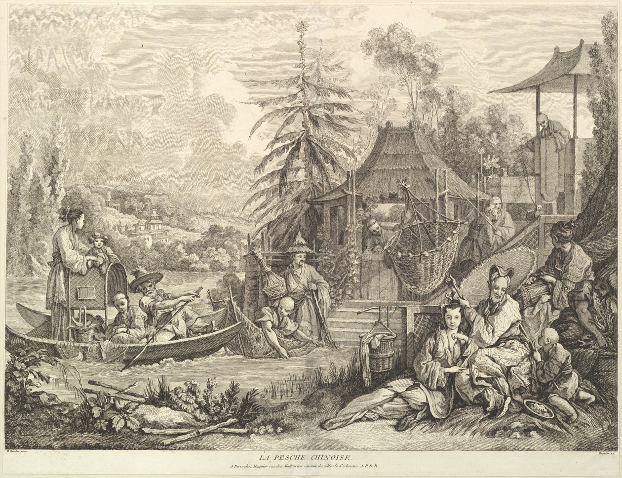 La pesche chinoise Chinese Fishing, fra Chinoiseries, etter 1743. av Jacques Gabriel Huquier