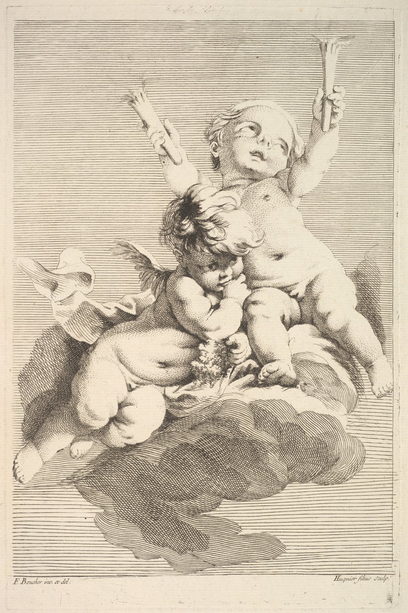 Two Cupids, One Holding Torches, midten til slutten av 1700-tallet. av Jacques Gabriel Huquier