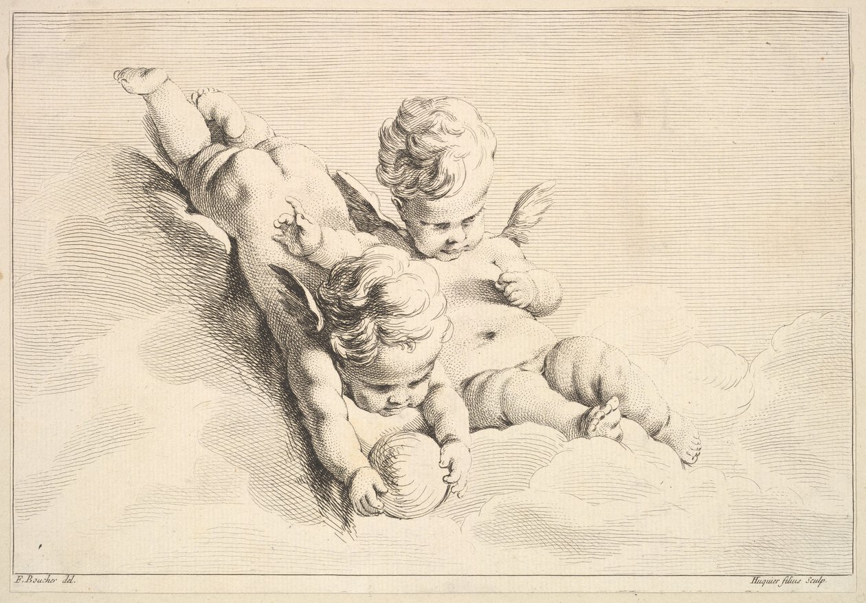 Two Cupids, One Holding a Ball, midten til slutten av 1700-tallet. av Jacques Gabriel Huquier