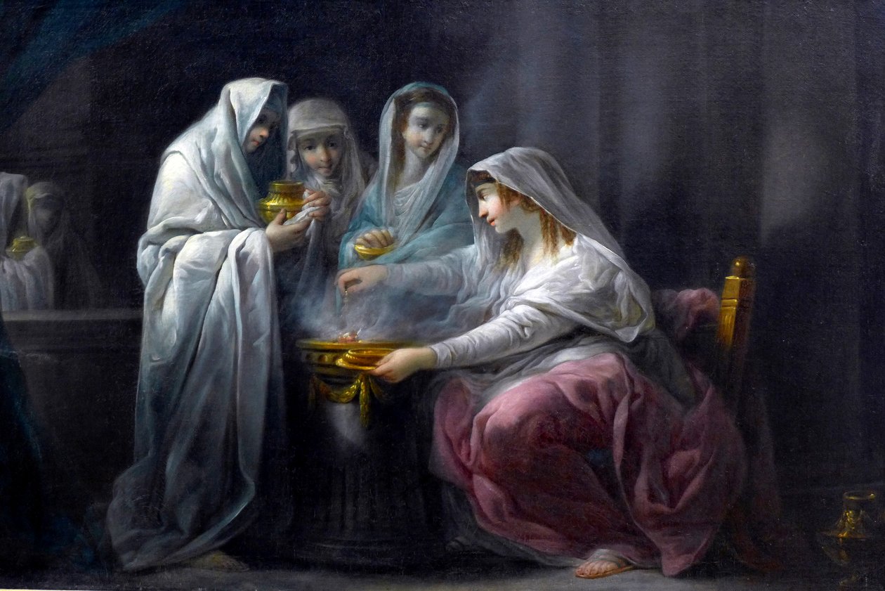 Les Vestales: detalj. 1800-tallet (olje på lerret) av Jacques Gamelin