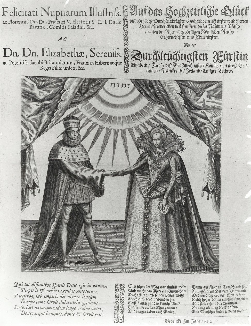 En bredside om bryllupet til Frederick V, kurfyrst Palatine og prinsesse Elizabeth av England, 1613 av Jacques Granthomme