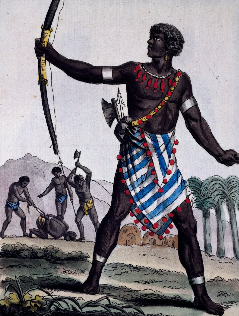 Anzikos kriger, Afrika, gravering fra Encyclopedia of voyages av Jacques Grasset de Saint Sauveur