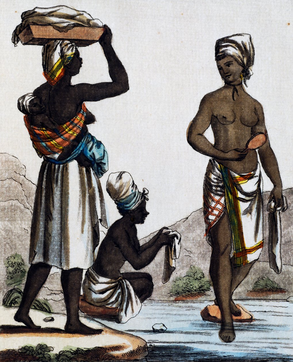 Vaskekvinner fra Santo Domingo, fargegravering fra en tegning av Labrousse (aktiv 1796), fra Encyclopedie des Voyages, av Jacques Grasset de Saint-Sauveur (1757-1810) av Jacques Grasset de Saint Sauveur