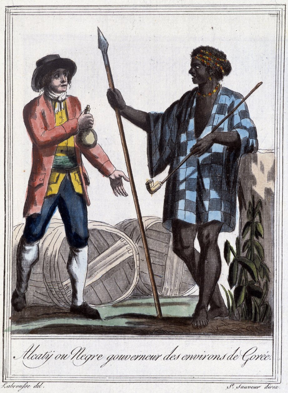 Alcaty eller negre guvernør i omgivelsene til Gorée - i "" Encyclopedia of travels"" pr Grasset St Sauveur, Paris av Jacques Grasset de Saint Sauveur