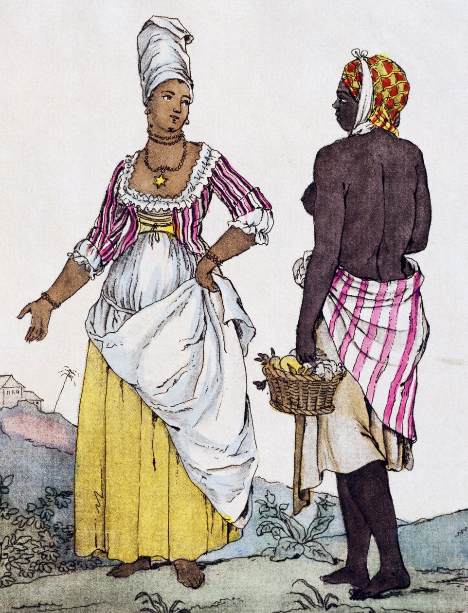 Svart kvinne og mulattkvinne fra Santo Domingo, fargegravering fra tegning av Labrousse av Jacques Grasset de Saint Sauveur