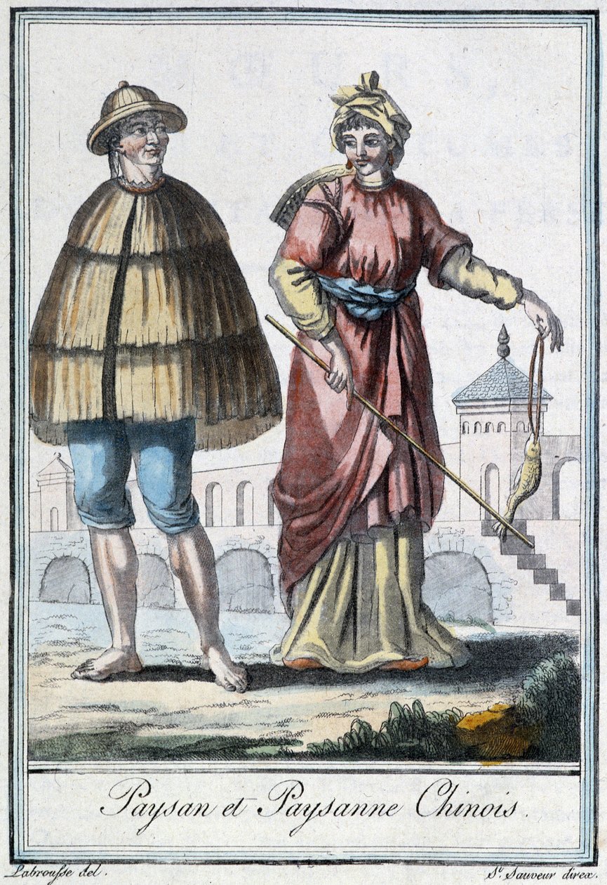 Chinese Peasant and Peasant - i "" Encyclopedia of Travels"" av Grasset St Sauveur, red. 1796 av Jacques Grasset de Saint Sauveur