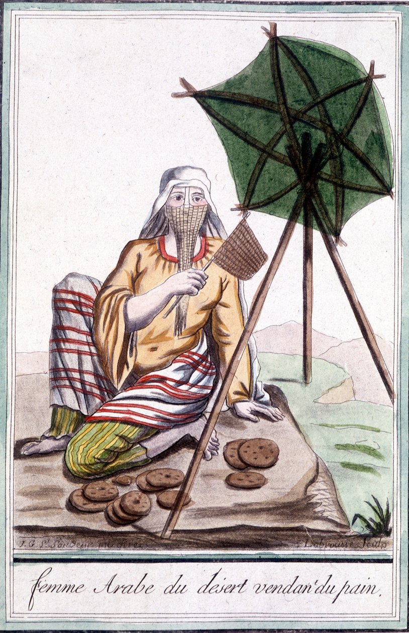 Desert Arabian Woman Selling Bread - i "" Encyclopedia of Travels"" av Grasset St Sauveur, red. 1796 av Jacques Grasset de Saint Sauveur