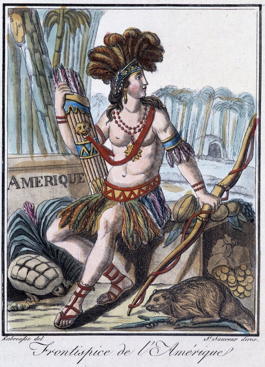 Frontispice of America - i "" Encyclopedia of Travels"" av Grasset St Sauveur, red. 1796 av Jacques Grasset de Saint Sauveur