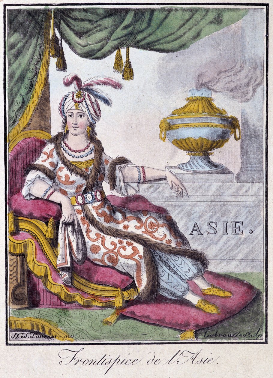 Frontispice of Asia - i "" Encyclopedia of Travels"" av Grasset St Sauveur, red. 1796 av Jacques Grasset de Saint Sauveur