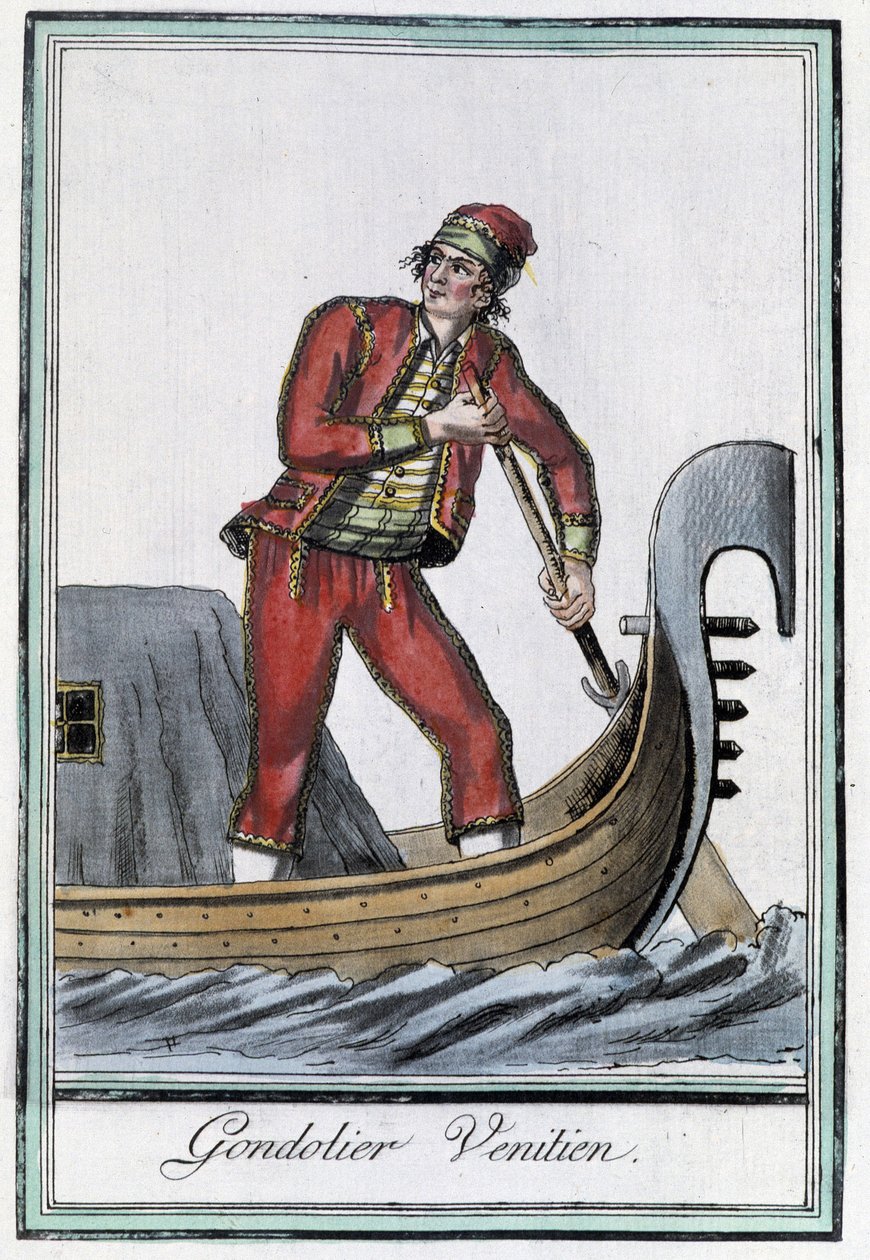 Gondolier i Venezia - i "" Encyclopedia of Travels"" av Grasset Saint Sauveur, red. Paris 1796 av Jacques Grasset de Saint Sauveur