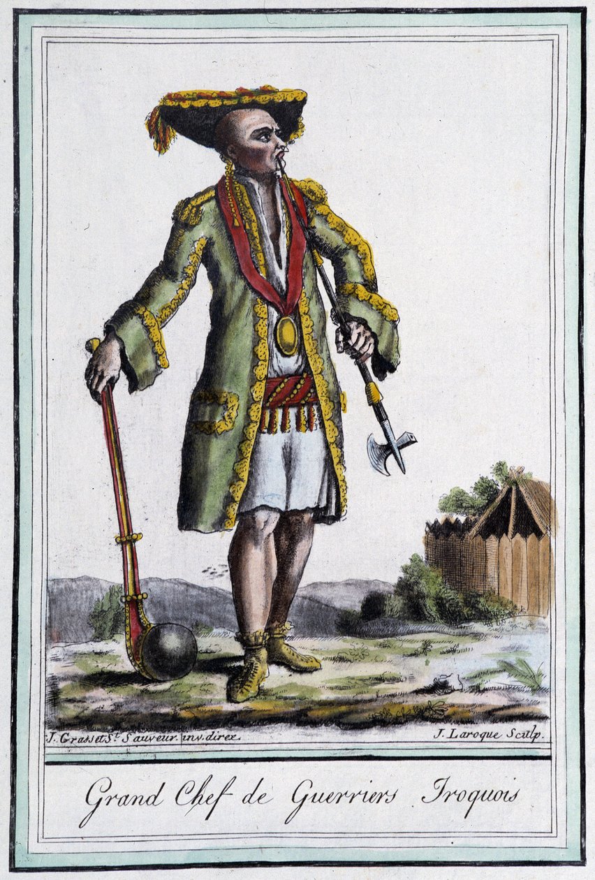 Grand Chief of Iroquois Warriors - i "" Encyclopedia of Travels"" av Grasset St Sauveur, Paris av Jacques Grasset de Saint Sauveur