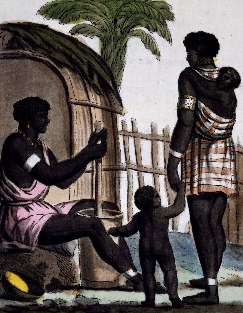 Issinia kvinner arbeider ris, fargegravering fra tegning av Labrousse (aktiv 1796), fra Encyclopedia of voyages, av Jacques Grasset de Saint-Sauveur (1757-1810) av Jacques Grasset de Saint Sauveur