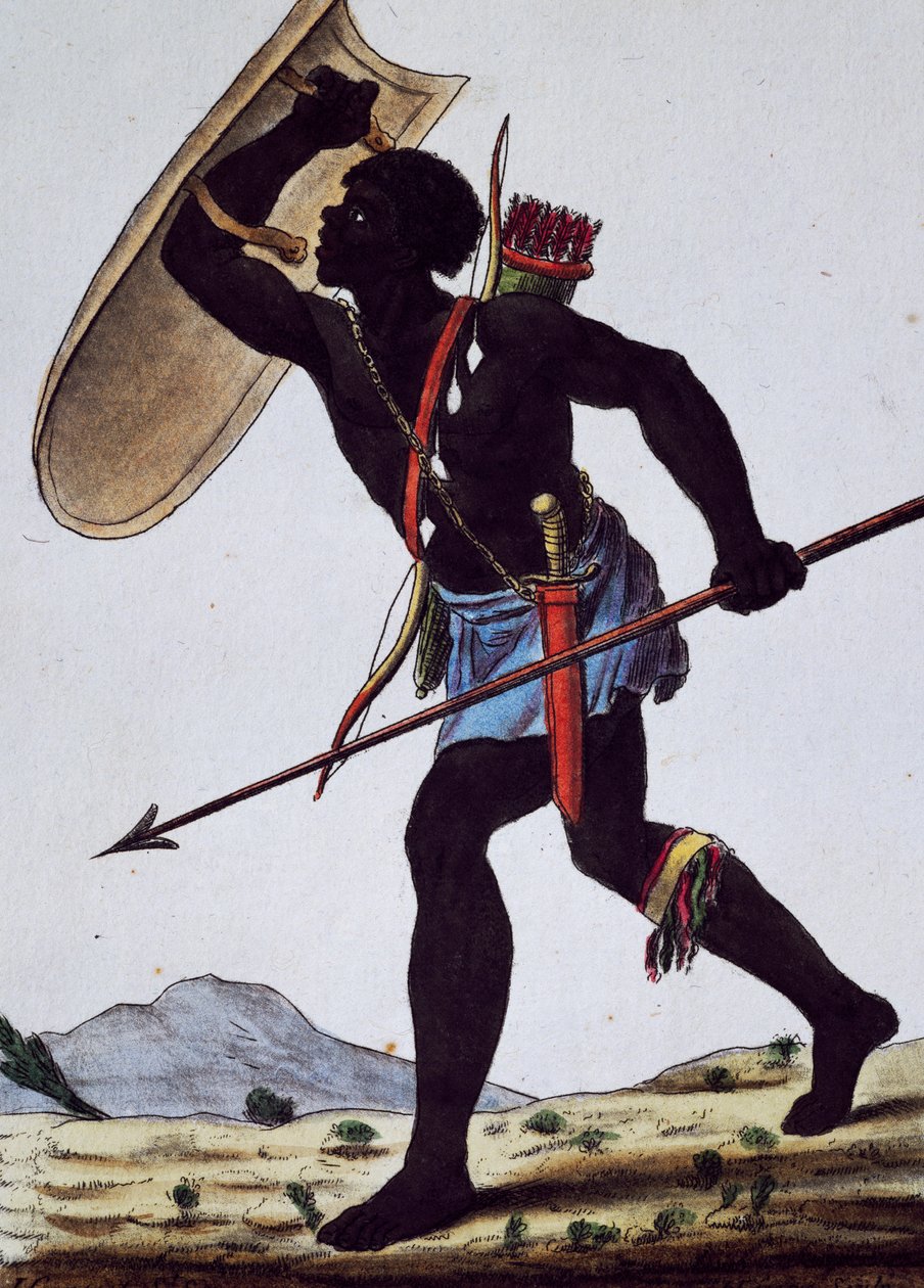 Juida-kriger, Afrika, gravering fra Encyclopedia of voyages av Jacques Grasset de Saint Sauveur