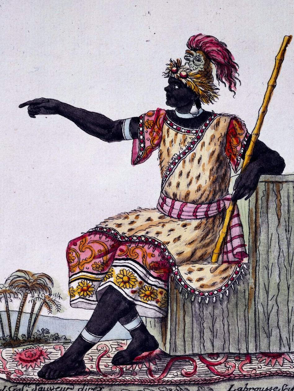 King of Loango, fargegravering fra tegning av Labrousse (aktiv 1796), fra Encyclopedia of voyages, av Jacques Grasset de Saint-Sauveur (1757-1810) av Jacques Grasset de Saint Sauveur