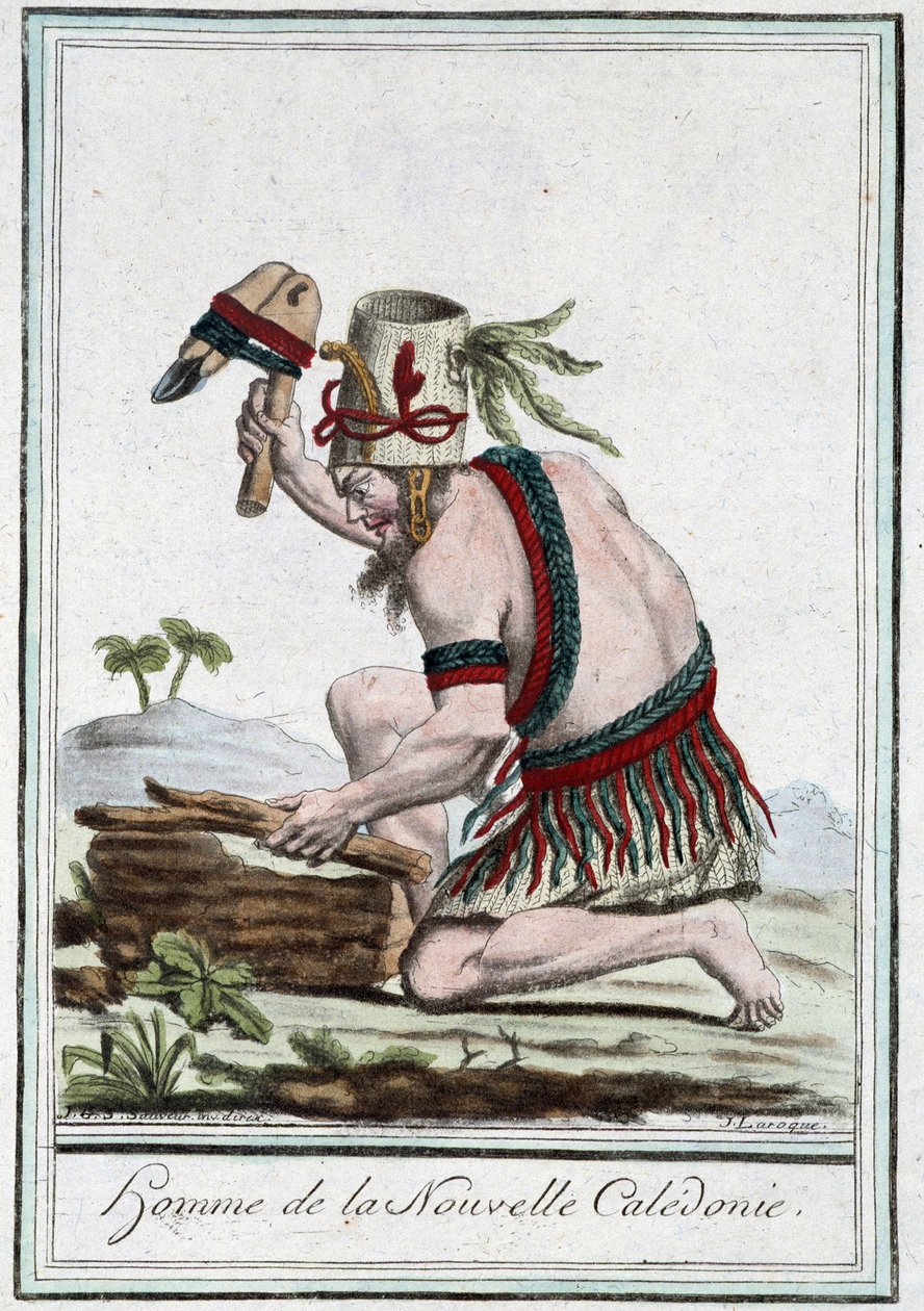 Man of New Caledonia - i "" Encyclopedia of Travels"" av Grasset St Sauveur, red. 1796 av Jacques Grasset de Saint Sauveur