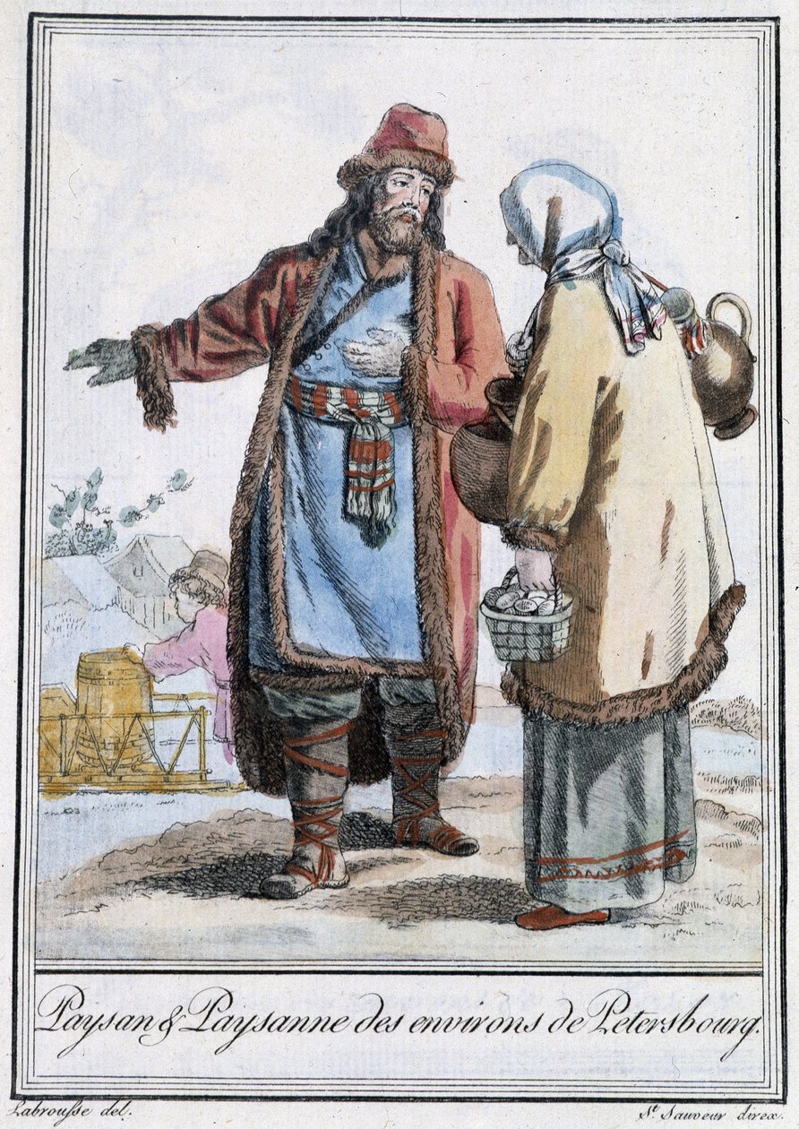 Bonde og bonde i Petersburg - i "" Encyclopedia of Travels"" av Grasset St Sauveur, red. 1796 av Jacques Grasset de Saint Sauveur