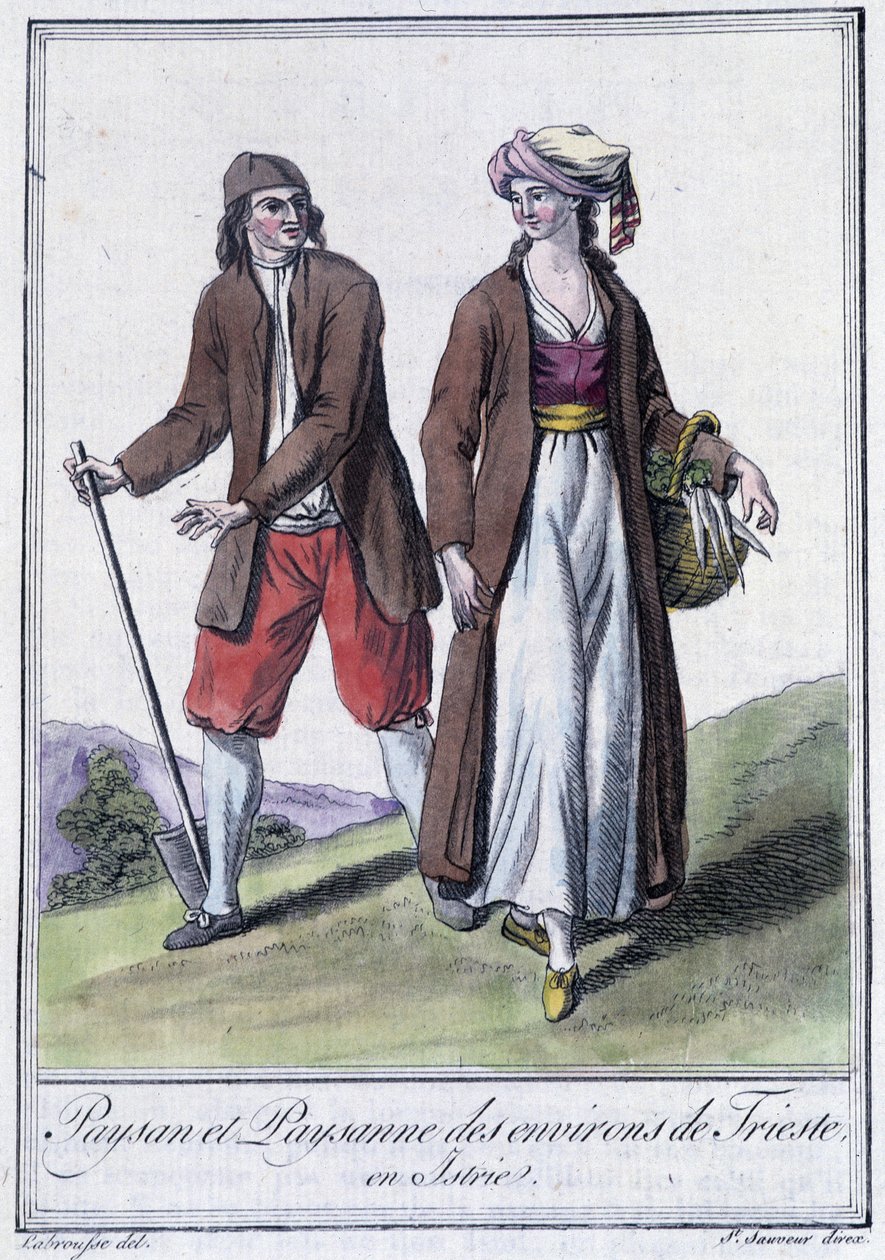 Bonde og bonde av Trieste, Italia, - i "" Encyclopedia of Travels"" av Grasset St Sauveur, Paris av Jacques Grasset de Saint Sauveur