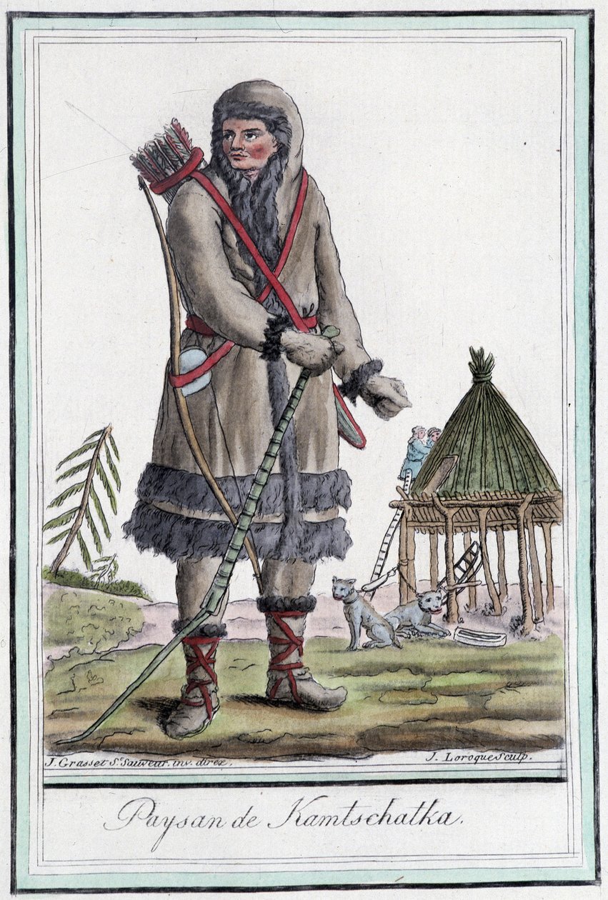 Peasant du Kamchatka - i "" Encyclopedia of travels"" av Grasset St Sauveur, Paris av Jacques Grasset de Saint Sauveur