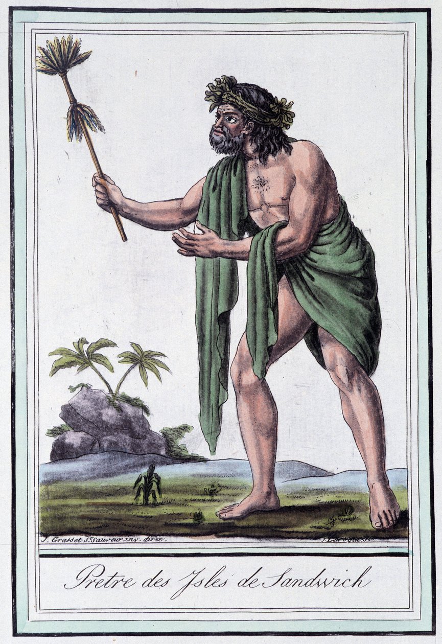 Priest of the Sandwich Islands - i "" Encyclopedia of Travels"" av Grasset Saint Sauveur, red. Paris 1796 av Jacques Grasset de Saint Sauveur