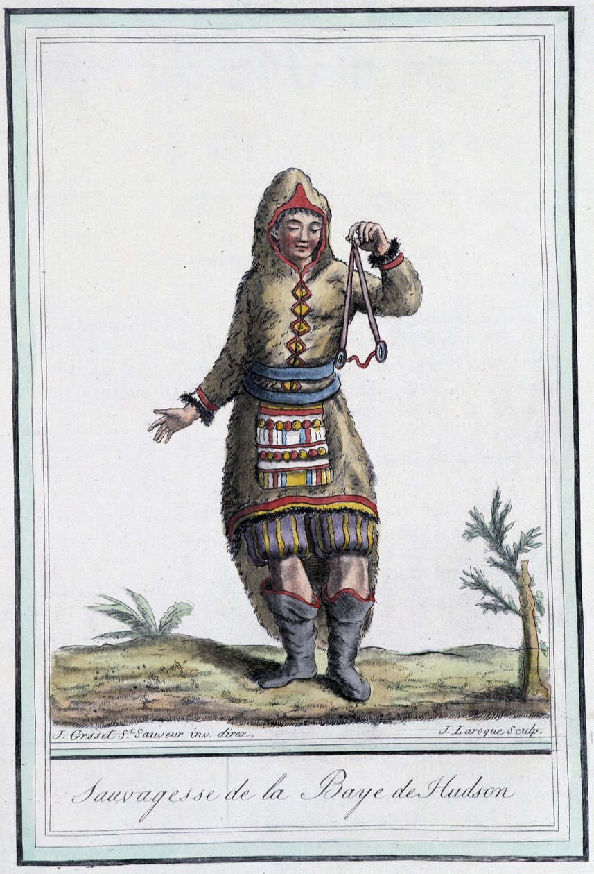 Sauvagesse of Hudson Bay (Canada) - i "" Encyclopedia of Travels"" av Grasset St Sauveur, red. 1796 av Jacques Grasset de Saint Sauveur