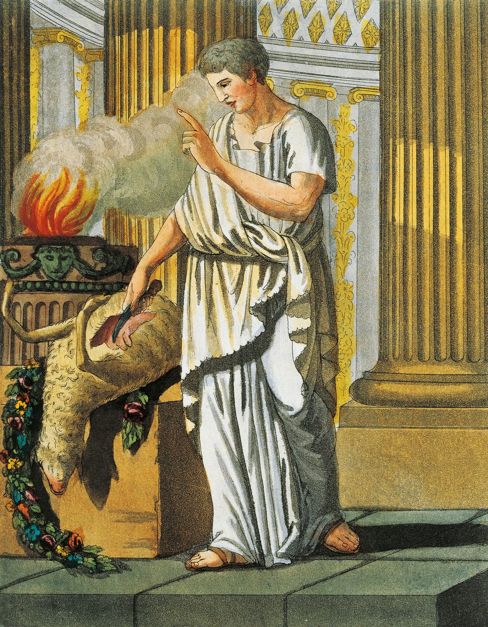 Soothsayer, av Jacques Grasset de Saint-Sauveur (1757-1810), gravering fra det gamle Roma, eller historisk og billedlig beskrivelse av alt relatert til romerske folk, deres militære, skikker, religiøse og offentlige liv av Jacques Grasset de Saint Sauveur