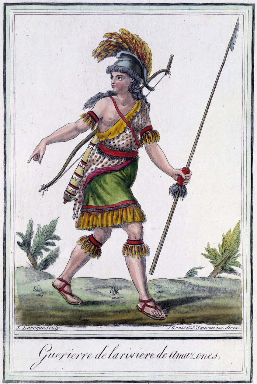 Warrior of the Amazon River - i "" Encyclopedia of Voyages"" av Grasset St Sauveur, red. 1796 av Jacques Grasset de Saint Sauveur