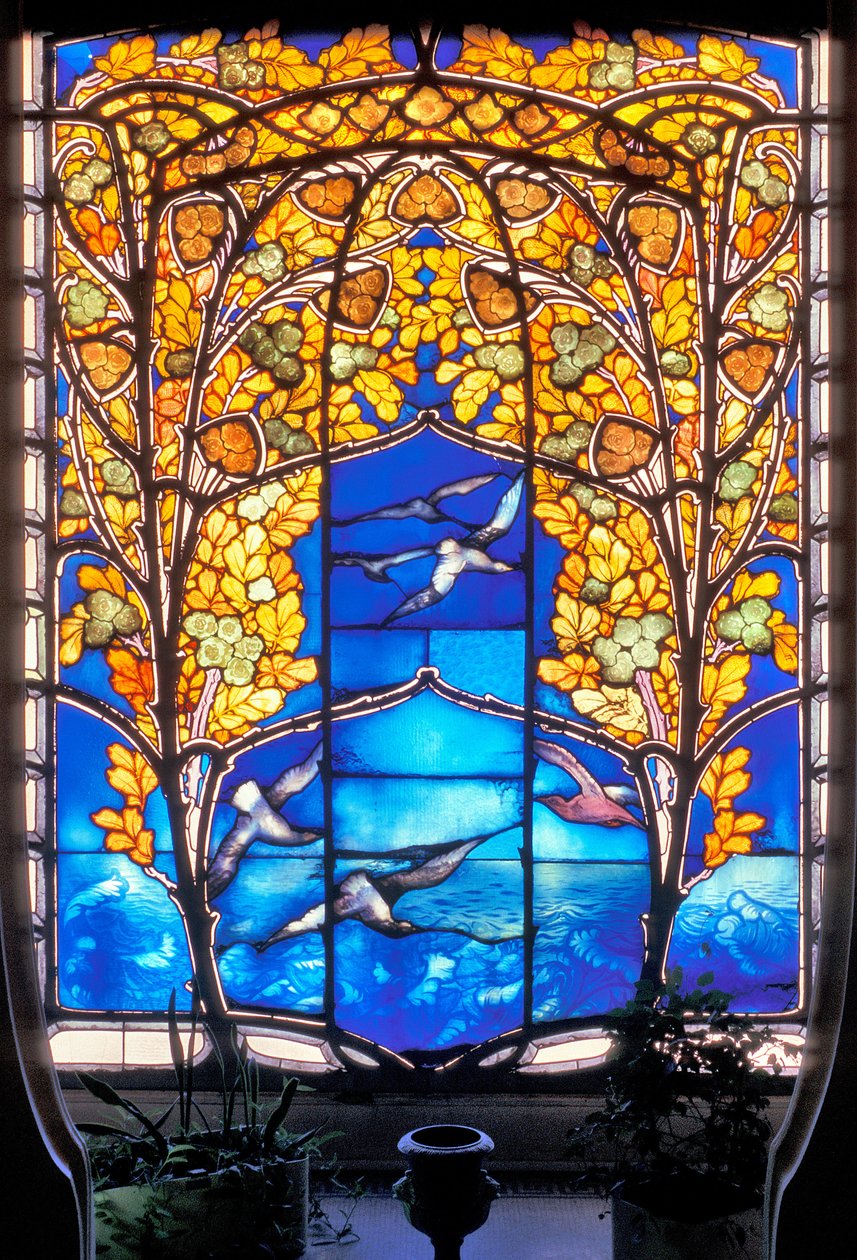 Nancy (avdeling 54), Art Nouveau, Hotel Bergeret, Glassmaleri "roser og måker" (bilde) av Jacques Gruber
