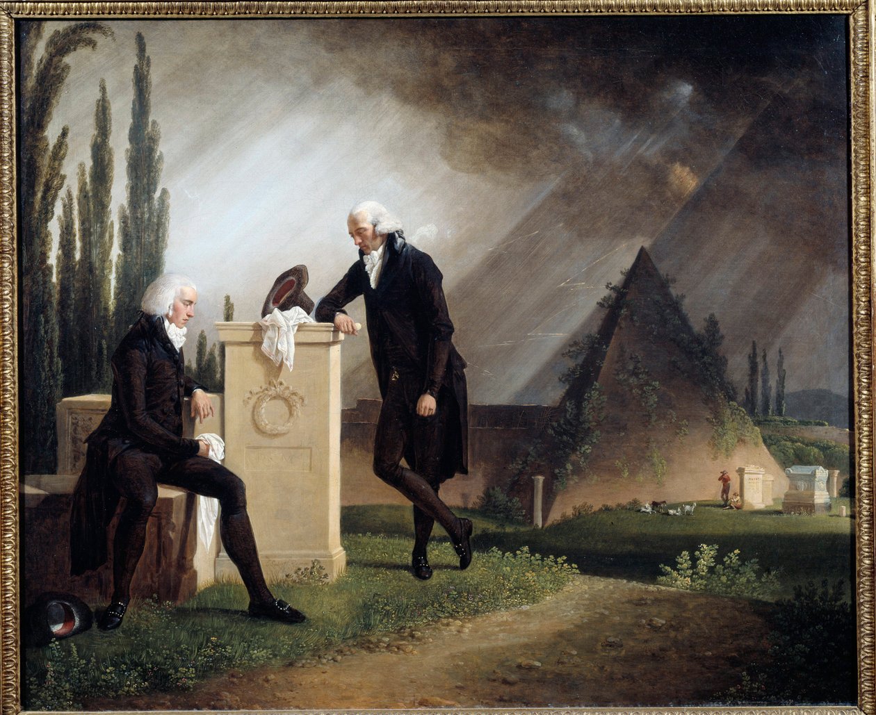 Roman Elegie eller "Dobbeltportrett på den protestantiske kirkegården i Roma" Symboler for Franc Maconnerie er representert. Maleri av Jacques Sablet (1749-1803) 1791 Brest, Musee des Beaux Arts - Roman Elegy eller "" Dobbeltportrett på den protestantiske  av Jacques Henri Sablet
