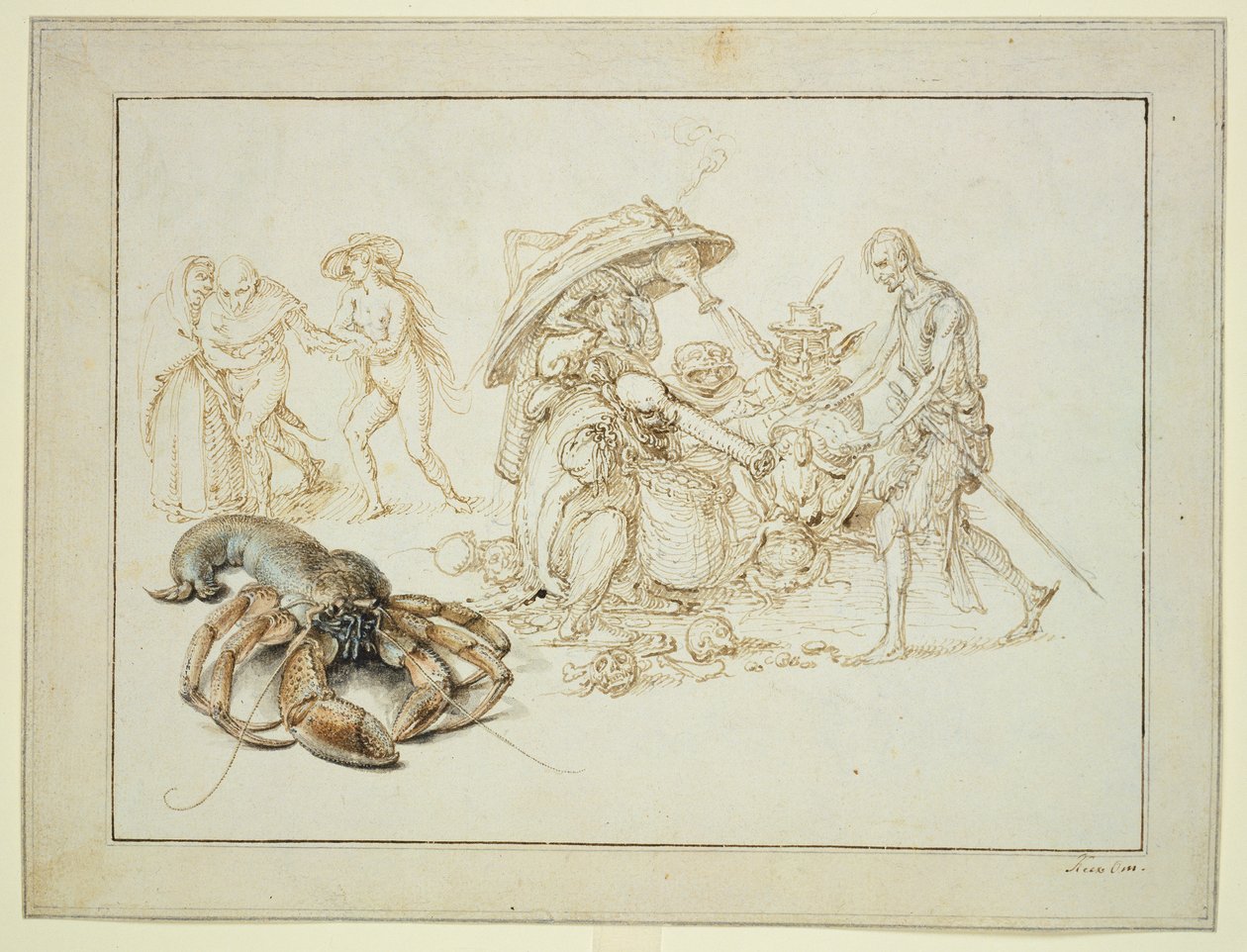 Hummer og to hekser, ca. 1602 (penn og akvarell på papir) av Jacques II de Gheyn
